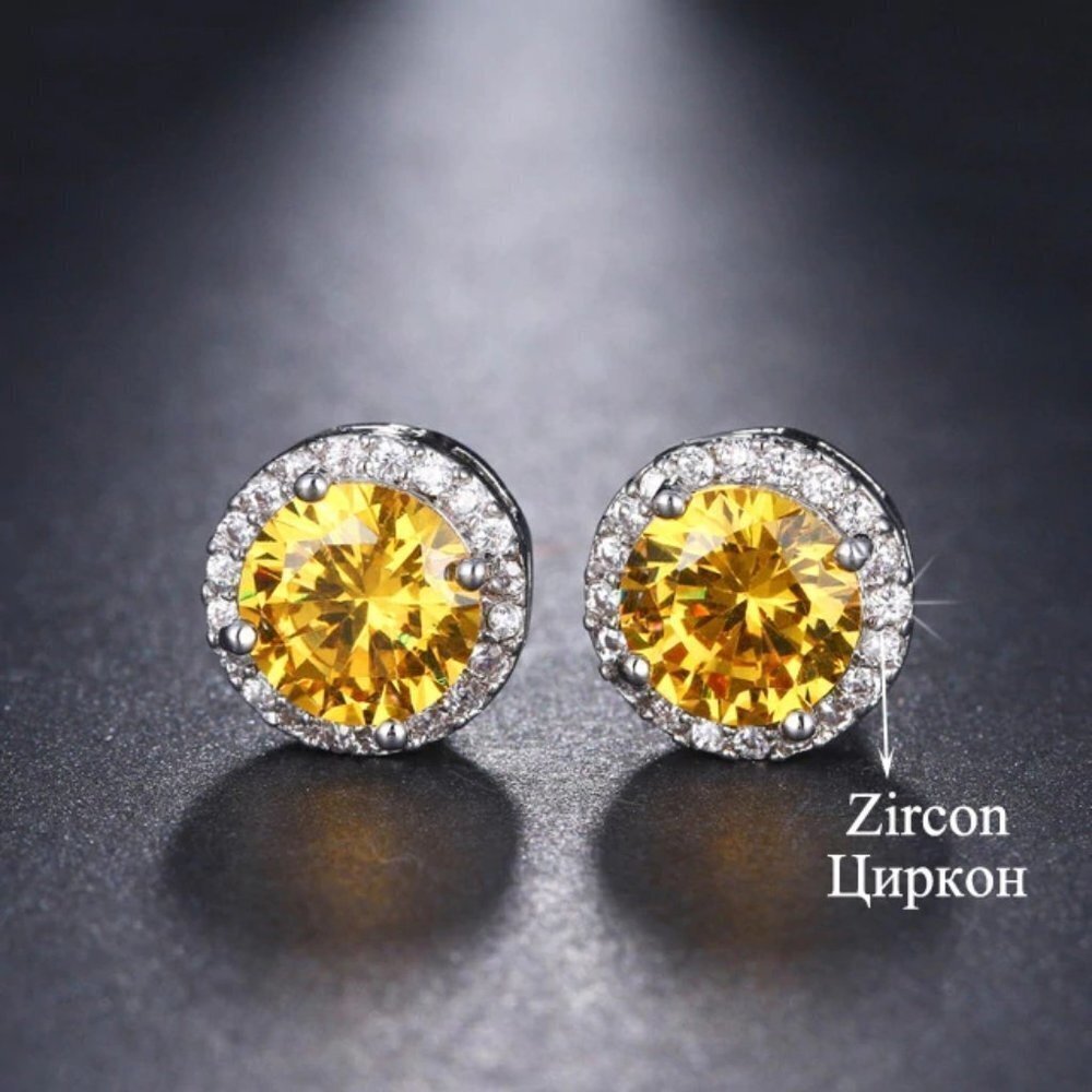 💥929 Silver Plated CZ Classic Stud Earrings for Women, UNVN12446